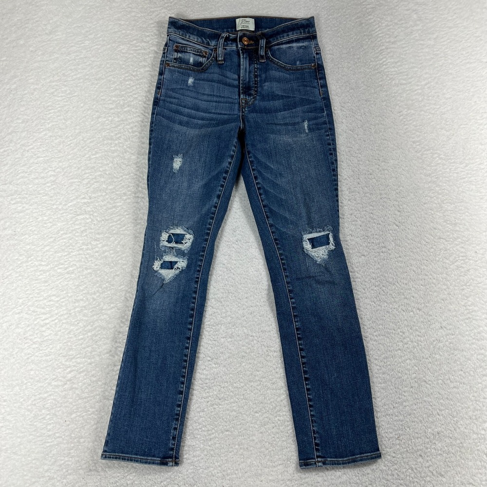 J. Crew Jeans Womens 24 (Fit 25x26.5) Blue Vintage Straight Mid Rise Distressed